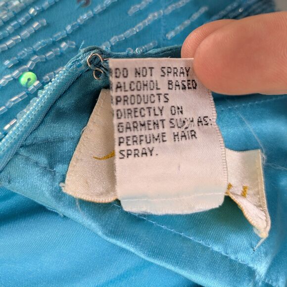 Silk Prom Dress Maxi Gown 10 Blue Vintage Y2K Fairy Glam Bead Princess Slit Bead - Picture 13 of 15